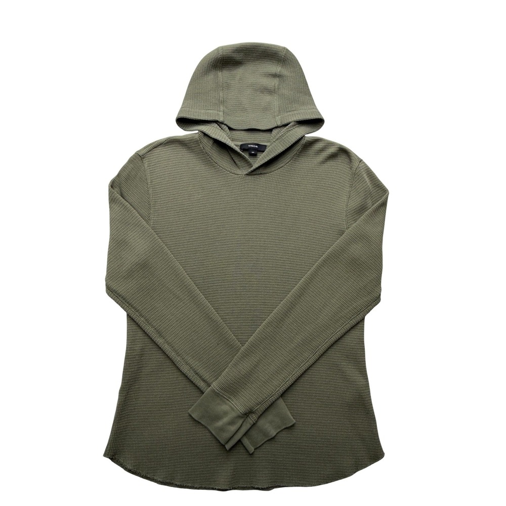 Vince‎ Hooded Thermal Top Womens Small Green Waffle Knit Long Sleeve